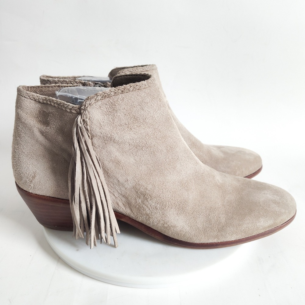 Sam Edelman Ankle Boots 8.5‎ Tan Suede Fringe Tassel Western Booties Block Heel